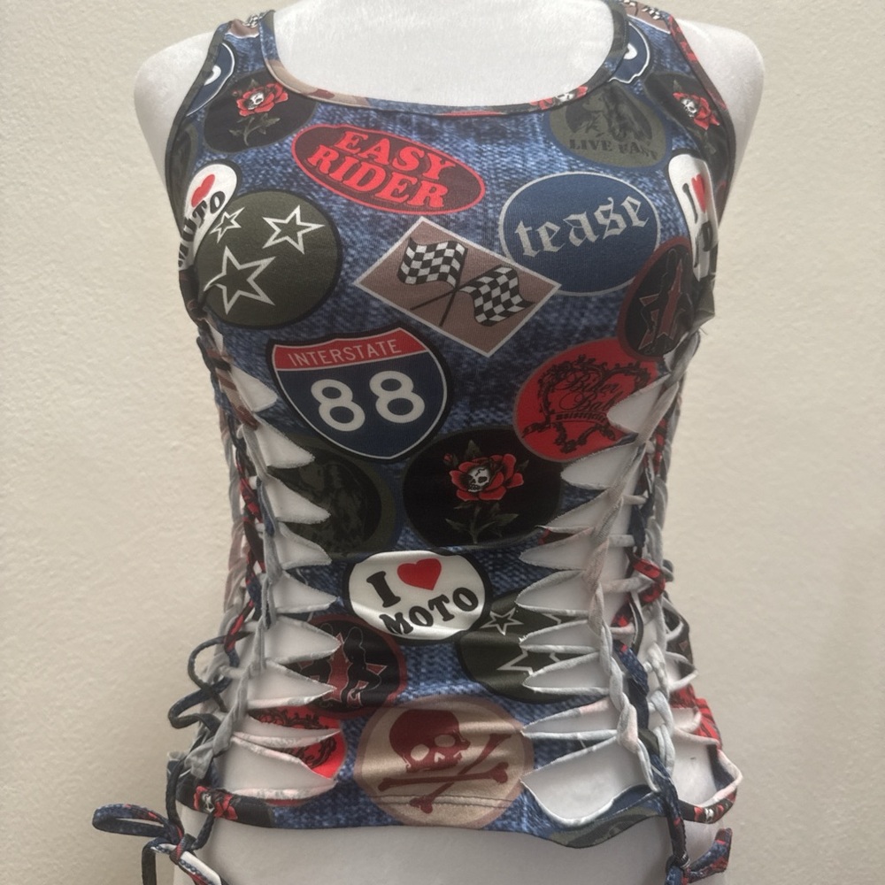 Dolls Kill Motorcycle Slashed Tank Top